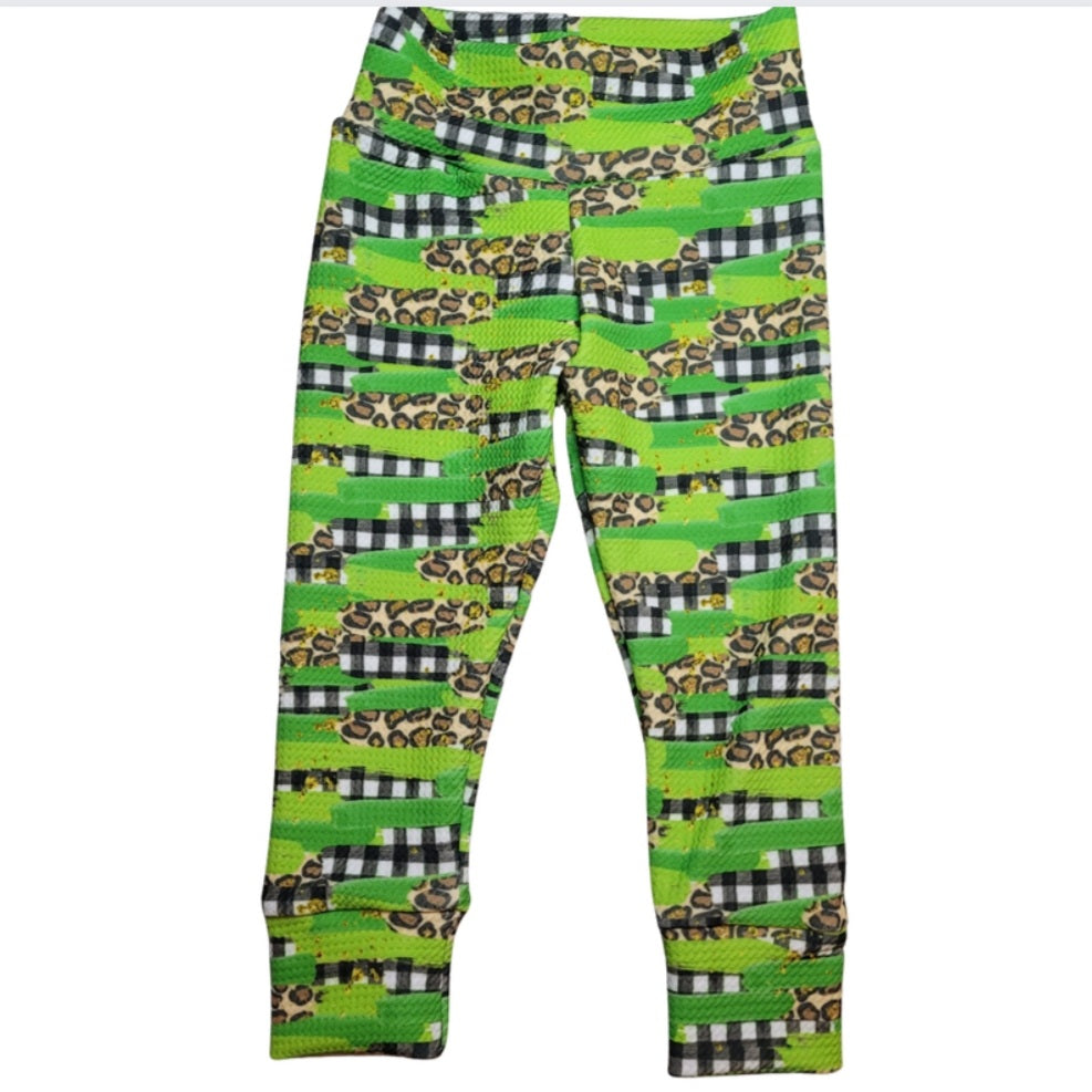 Green Plaid/Cheetah Brushstroke Fabric INFANT (0/3m to 12/18m) Bummie, Bummie Skirt, Shorts, Leggings, or Joggers