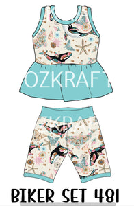 Dolphin Sea Fabric Biker Set, Bummie Skirt Set and Peplum Dress