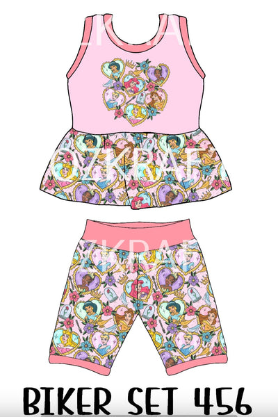 Heart Princess Fabric Biker Set, Bummie Skirt Set and Peplum Dress